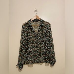 Zara Black and Green Geometric Blouse. Size L